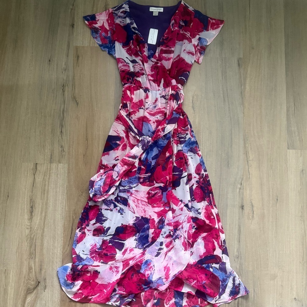 BNWT Christopher & Banks Wrap Maxi Long Summer Pink Purple Sundress